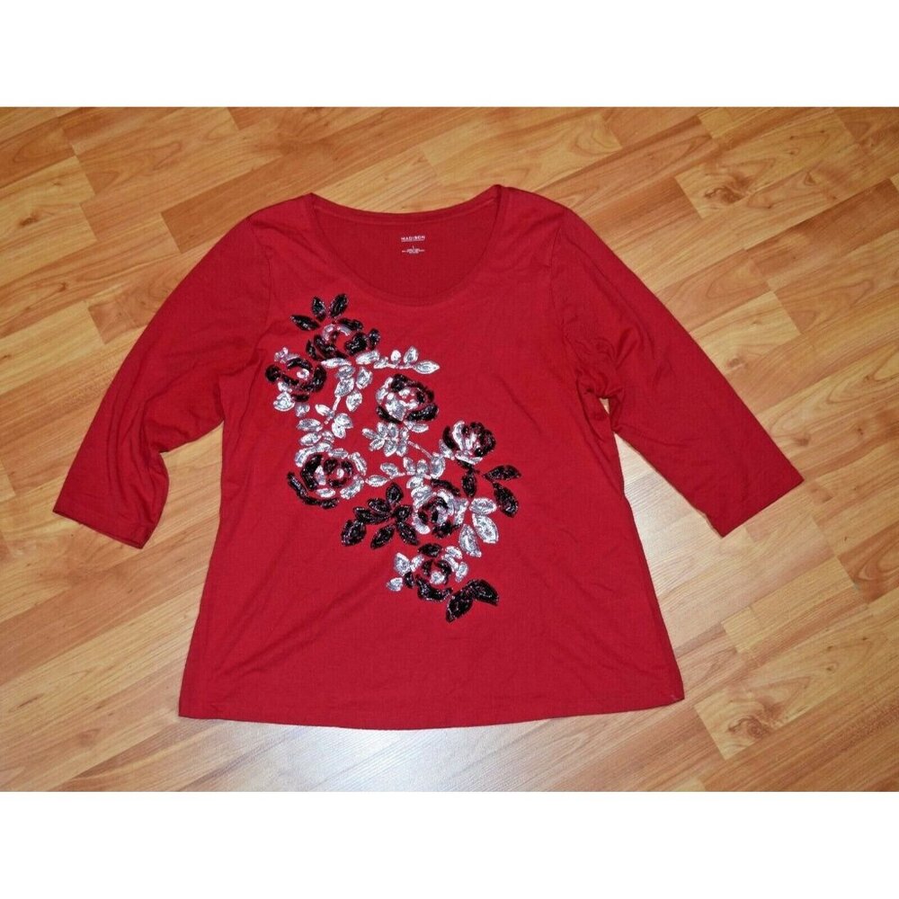Madison Women's Sz L Sequin Embellished Blouse